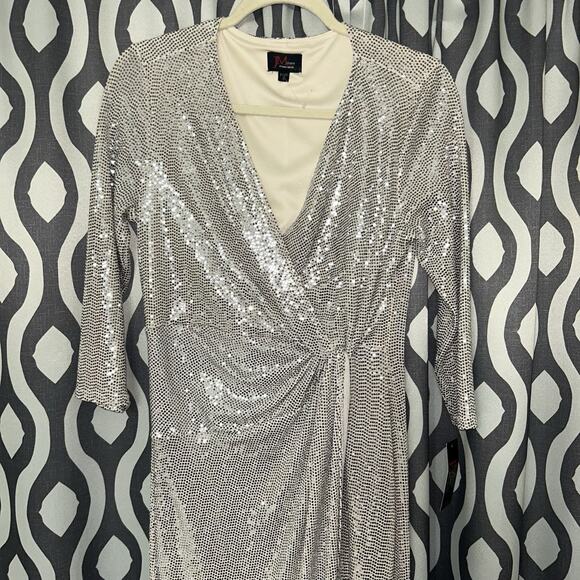 John Meyer JM Studio Dress Womens 8 Silver Sequin Party Cocktail Popover - Picture 4 of 16
